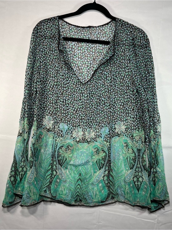 Elie Tahari Tops - Elie Tahari Hamden Tunic Silk Sheer Paisley Floral Blouse Pool Nutmeg E04MC505 L